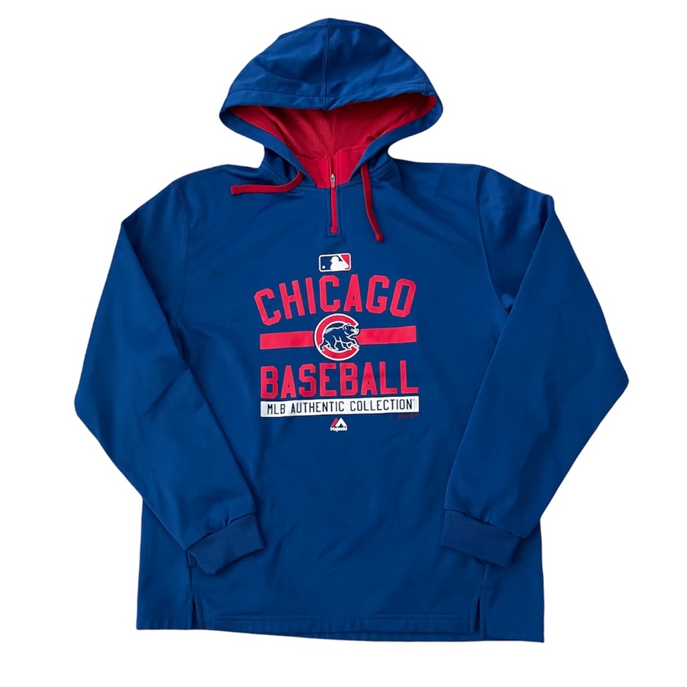 Majestic Chicago Cubs Baseball Hooded Sweatshirt | Blue | Size Large